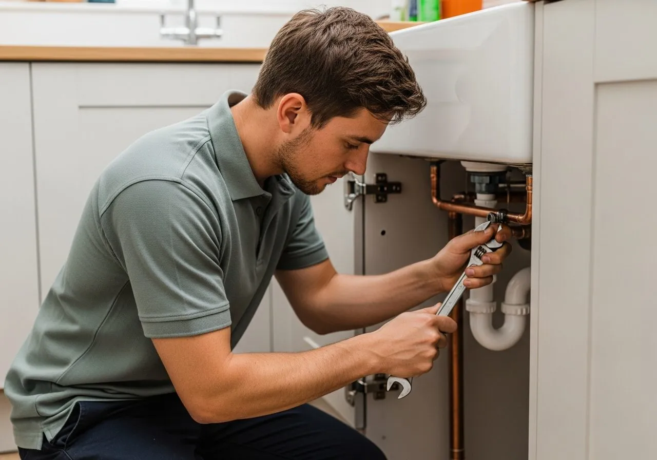 CS Services plumber repairing a kitchen tap in a London home